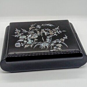 Black Lacquer Mother-of-Pearl Inlay Rolled Edge Jewelry Box
